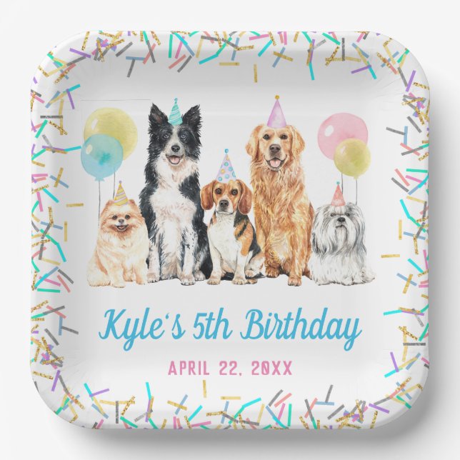 Dog Puppy Paw-ty Birthday Paper Plate (Front)