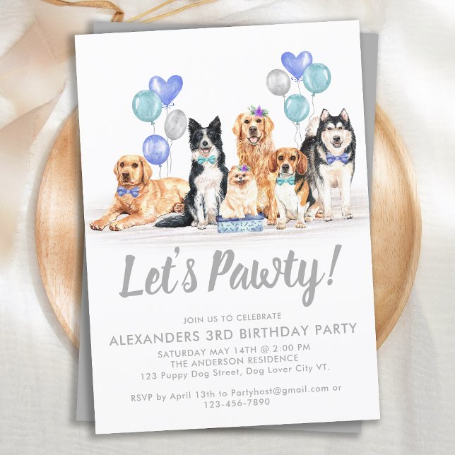 Dog Puppy Pawty Boy Girl Birthday Party  Invitation (Creator Uploaded)