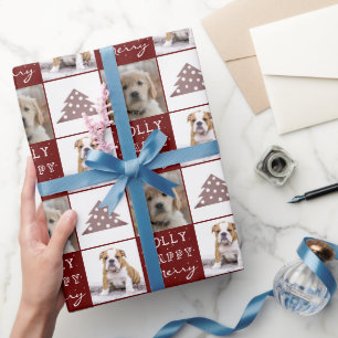 Dog Puppy Pet 2 Photos Merry Jolly Christmas Tree Wrapping Paper