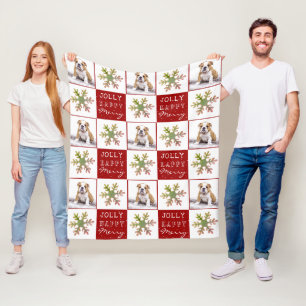 Dog Puppy Pet Photo Snowflake Red Christmas  Fleece Blanket