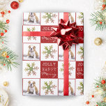 Dog Puppy Pet Photo Snowflake Red Christmas Wrapping Paper<br><div class="desc">Cute Dog Puppy Pet Photo Snowflake Red Christmas Wrapping Paper. Red and white background with a beautiful snowflake. White Merry, Happy, Jolly typography. The design has a custom photo of a dog puppy - insert your favourite dog or any other pet photo into the template and make your personal unique...</div>