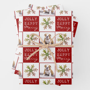 Dog Puppy Pet Photo Snowflake Red Christmas  Wrapping Paper Sheet