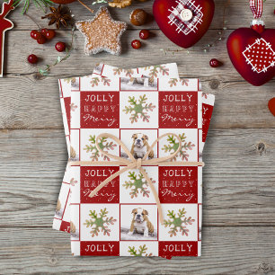 Dog Puppy Pet Photo Snowflake Red Christmas  Wrapping Paper Sheet