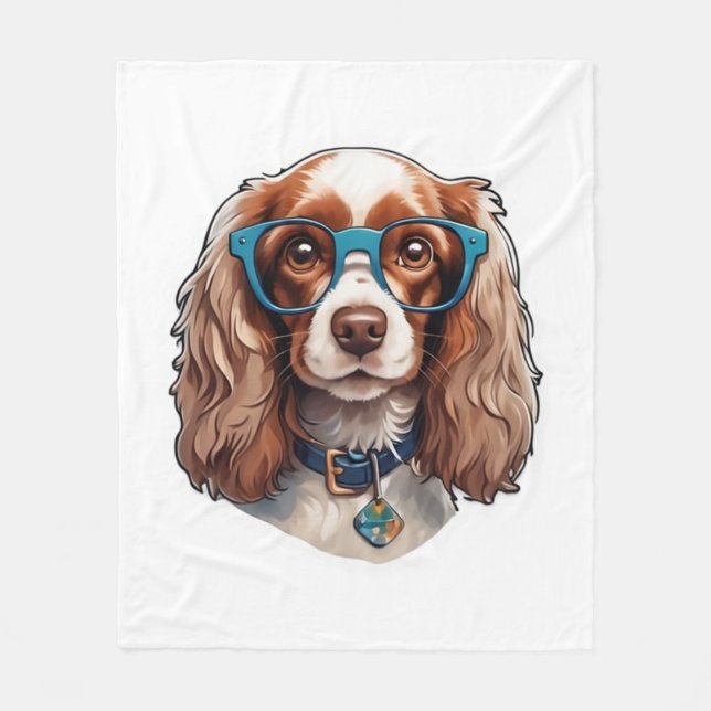 Dog Puppy Pooch Cute Funny Glasses Study Student   Fleece Blanket (Front)
