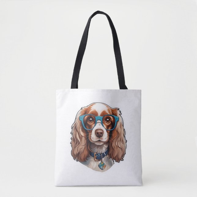 Dog Puppy Pooch Cute Funny Glasses Study Student   Tote Bag (Front)