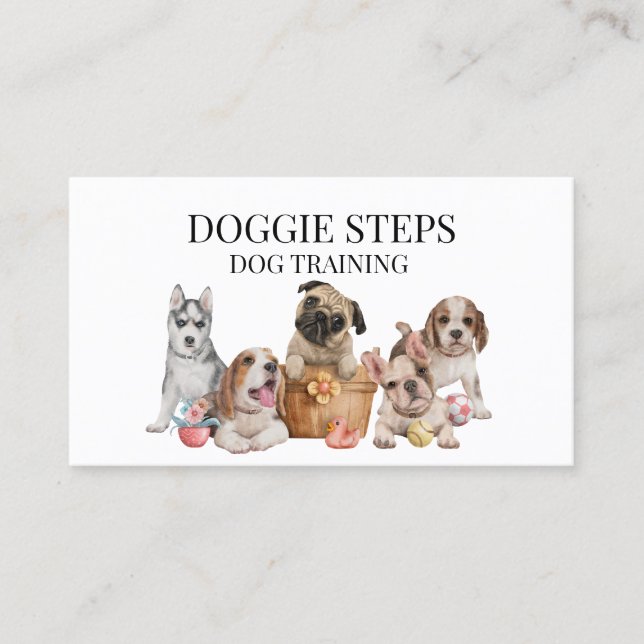 Dog Puppy Training Watercolor Pet Services Walker  Business Card (Front)