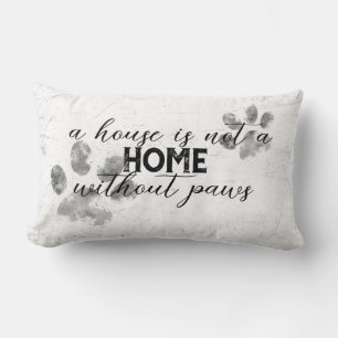 dog quote paw prints grunge grey and white  lumbar pillow