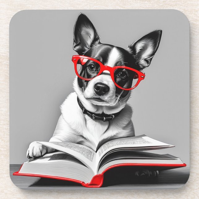 Dog Reading Book Coaster (Front)