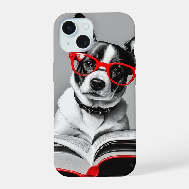 Dog Reading Book iPhone 15 Case (Back)