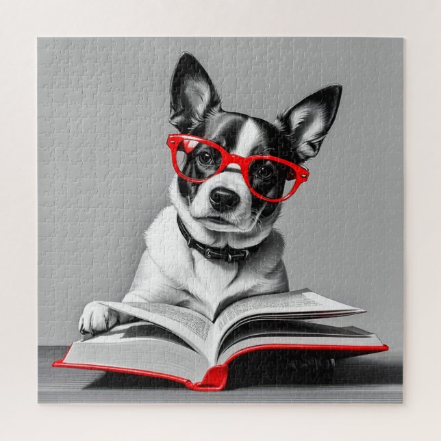 Dog Reading Book Jigsaw Puzzle (Vertical)