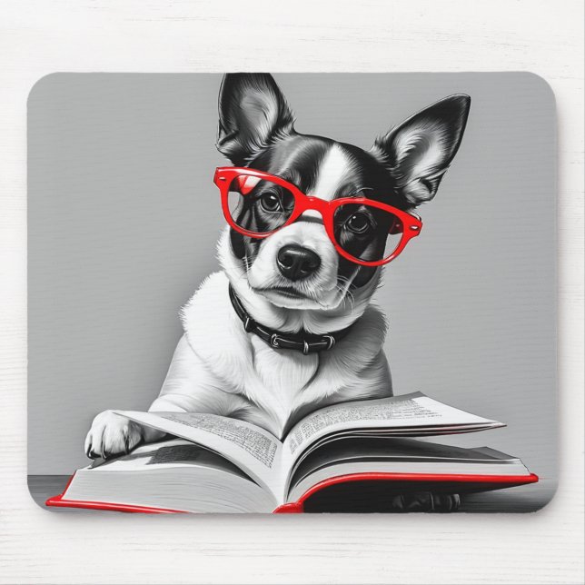 Dog Reading Book Mouse Pad (Front)