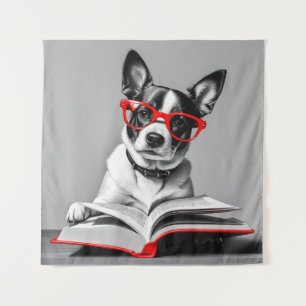 Dog Reading Book Tapestry