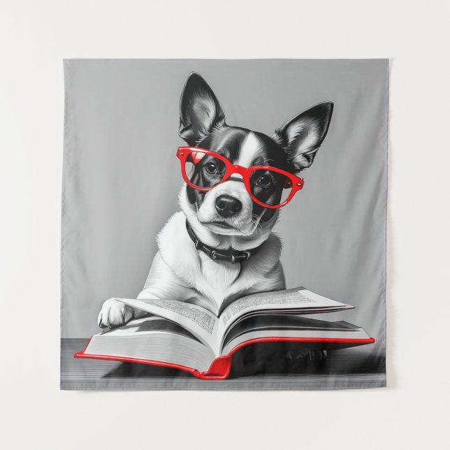Dog Reading Book Tapestry (Front)