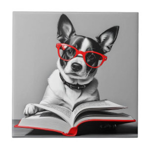 Dog Reading Book Tile