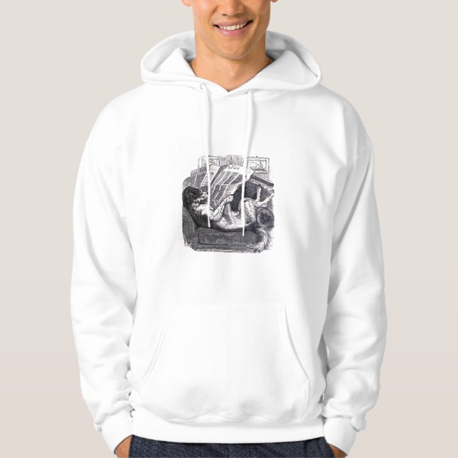 "Dog Reading Newspaper" Vintage Illustration Hoodie (Front)
