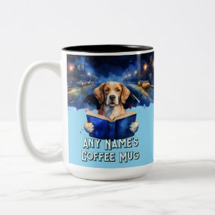 Dog Reading the Big Book Customizable Slogan Two-Tone Coffee Mug