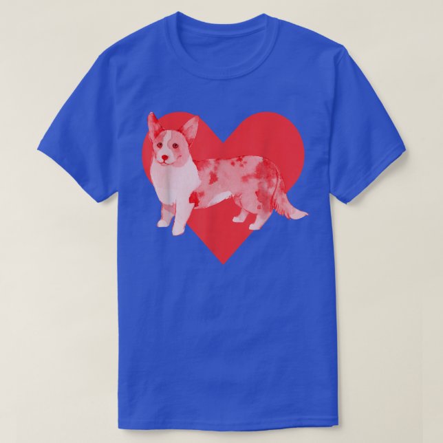 Dog Red Heart Cardigan Welsh Corgi  T-Shirt (Design Front)
