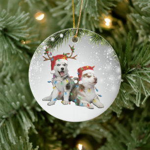 Dog Reindee Siberian Husky icee chuksha puppy pet Ceramic Ornament