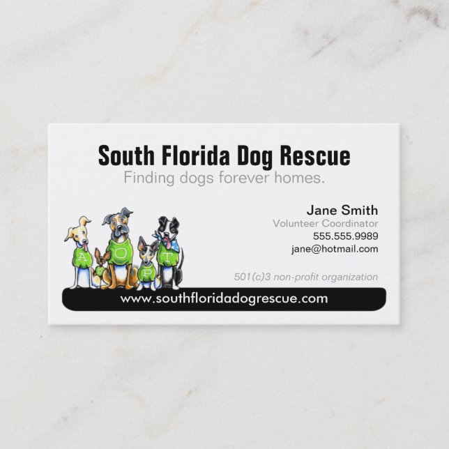 Dog Rescue Non Profit Black Tagline Business Card (Front)