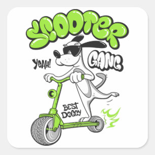 dog riding a scooter square sticker