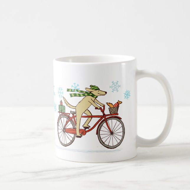 Dog Riding Bicycle with Cute Squirrel Holiday Coffee Mug (Right)