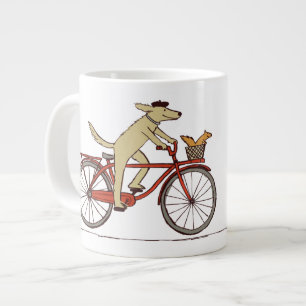 Dog Riding Bicycle with Squirrel - Fun Animal Art Large Coffee Mug