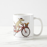 Dog Riding Bike with Squirrel - Cute Animal Art
