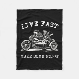 Dog Riding Motorcycle And Cat Playing Guitar Punk Fleece Blanket