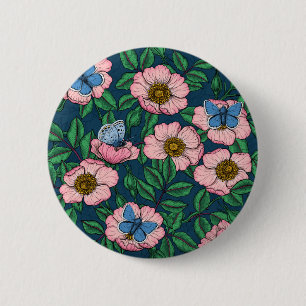 Dog rose and butterflies 2 inch round button