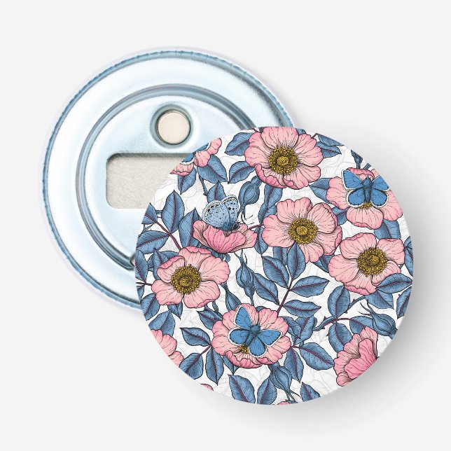 Dog rose and butterflies bottle opener (Front)