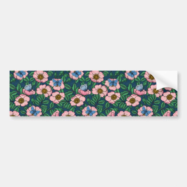 Dog rose and butterflies bumper sticker (Front)