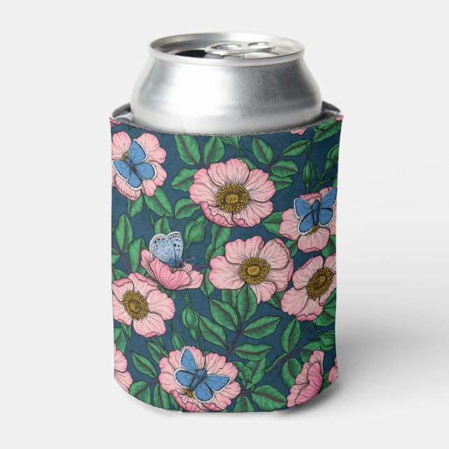 Dog rose and butterflies can cooler (Can Front)