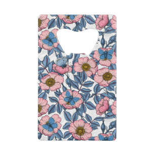 Dog rose and butterflies credit card bottle opener