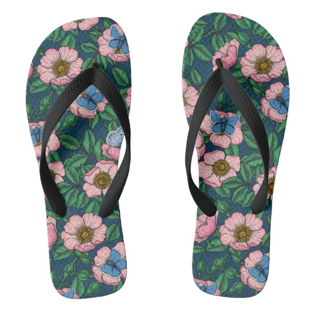 Dog rose and butterflies flip flops (Footbed)