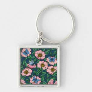 Dog rose and butterflies keychain
