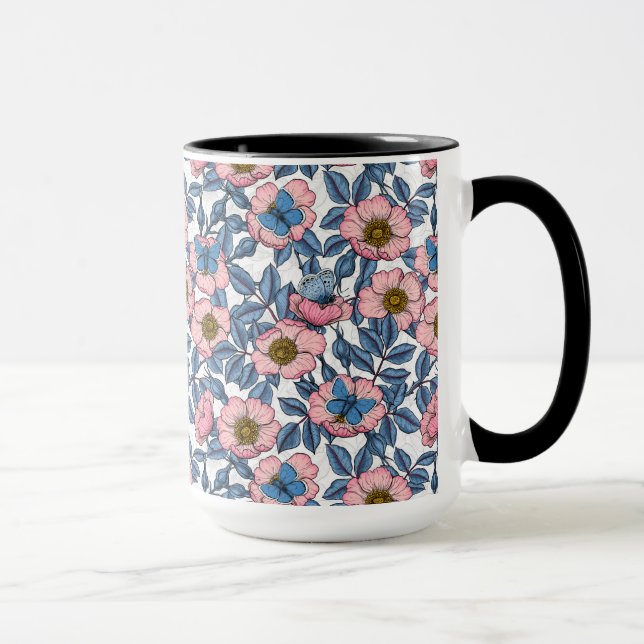Dog rose and butterflies mug (Right)