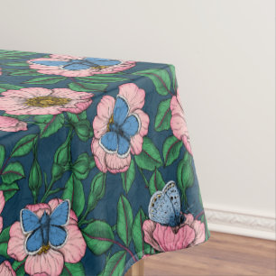 Dog rose and butterflies tablecloth