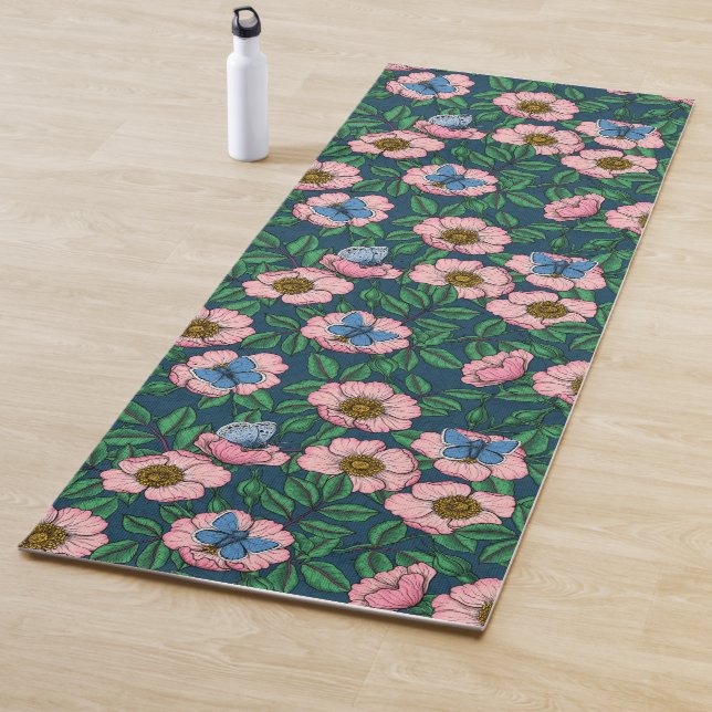 Dog rose and butterflies yoga mat (In Situ)
