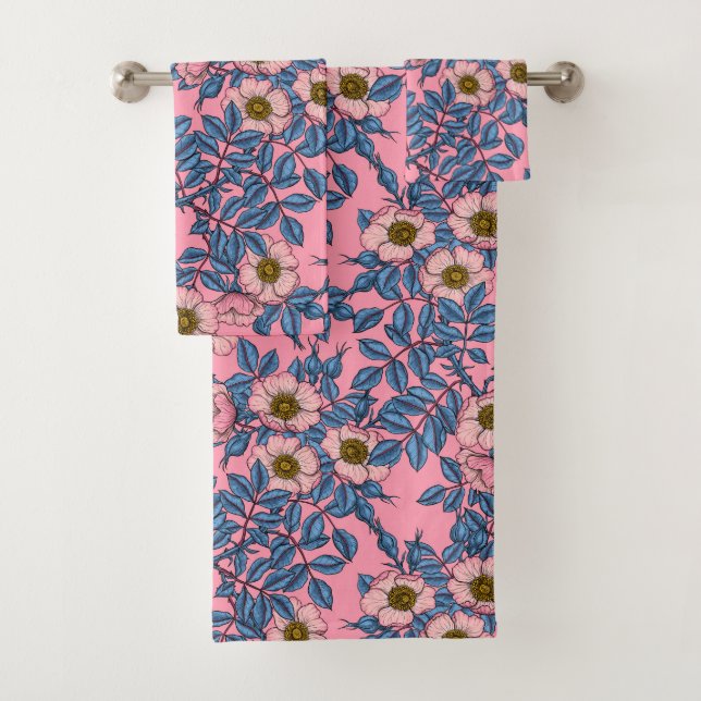 Dog rose pattern bath towel set (Insitu)