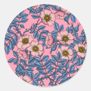 Dog rose pattern classic round sticker