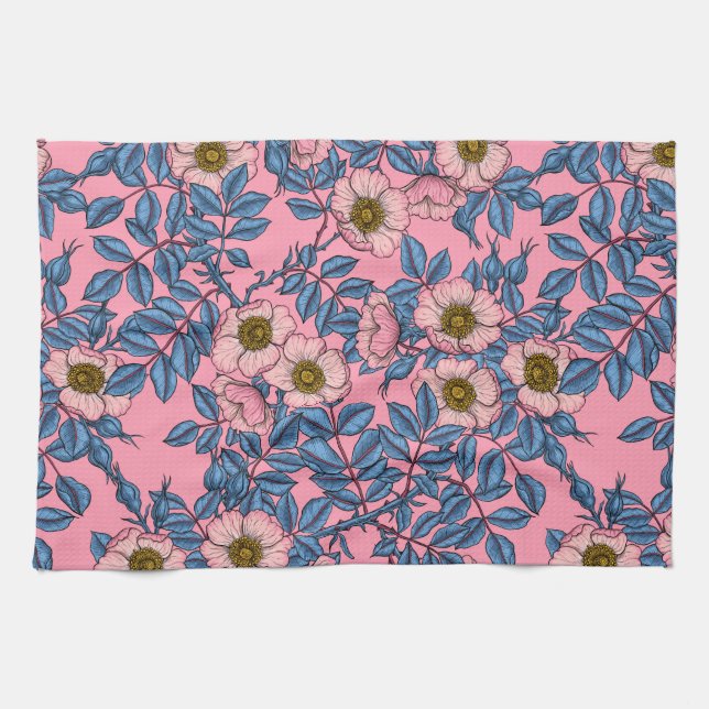 Dog rose pattern kitchen towel (Horizontal)