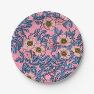 Dog rose pattern paper plate