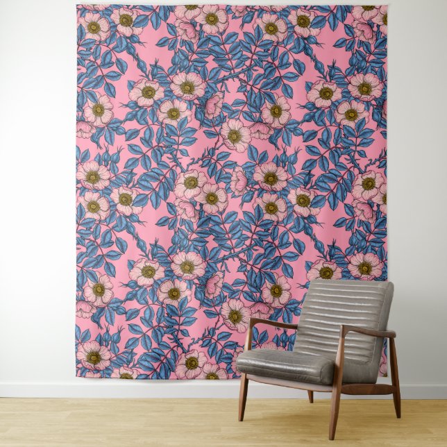 Dog rose pattern tapestry (In Situ)