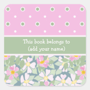 Dog Roses and Polka Dots: Sheet of 20 Bookplates Square Sticker