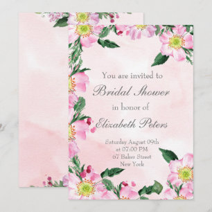 Dog Roses on pink Bridal Shower Invitation
