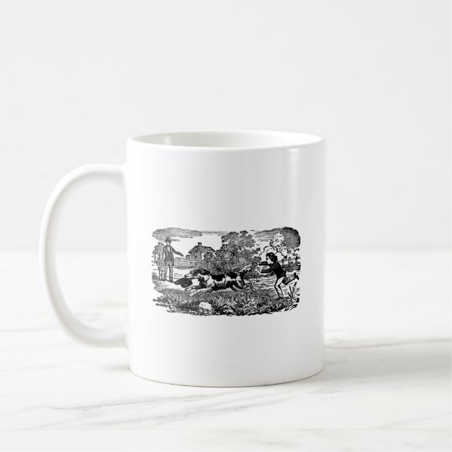 Dog running antique pet art victorian illustration coffee mug (Left)