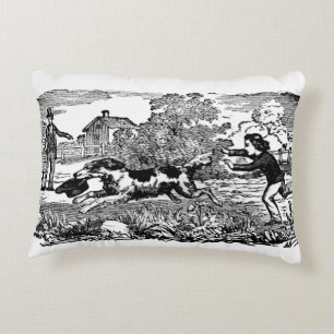 Dog running antique pet art victorian illustration decorative pillow