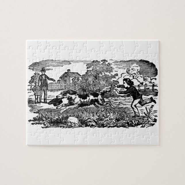 Dog running antique pet art victorian illustration jigsaw puzzle (Horizontal)