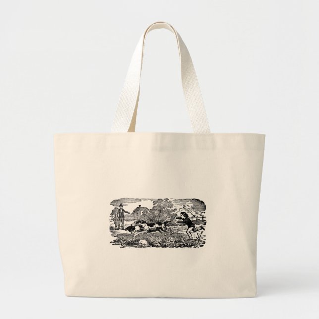 Dog running antique pet art victorian illustration large tote bag (Front)