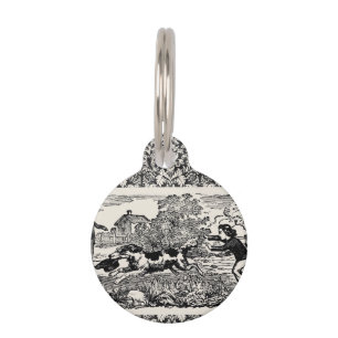 Dog running antique pet art victorian illustration pet tag